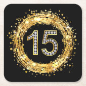 Glitzer Bling Confetti | der Diamant-Zahl-15 Gold Rechteckiger Pappuntersetzer (Vorderseite)
