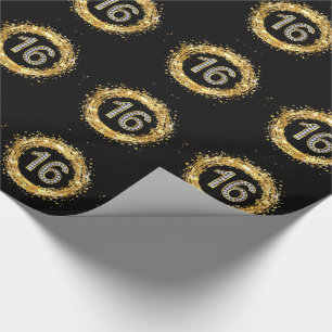 Glitzer Bling Confetti   der Diamant-Zahl-16 Gold Geschenkpapier