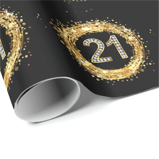 Glitzer Bling Confetti | der Diamant-Zahl-21 Gold Geschenkpapier (Rolleneckpunkt)