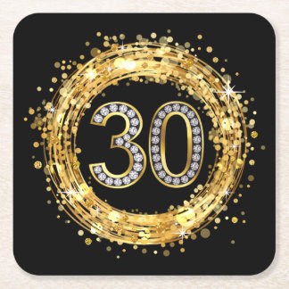 Glitzer Bling Confetti | der Diamant-Zahl-30 Gold Rechteckiger Pappuntersetzer