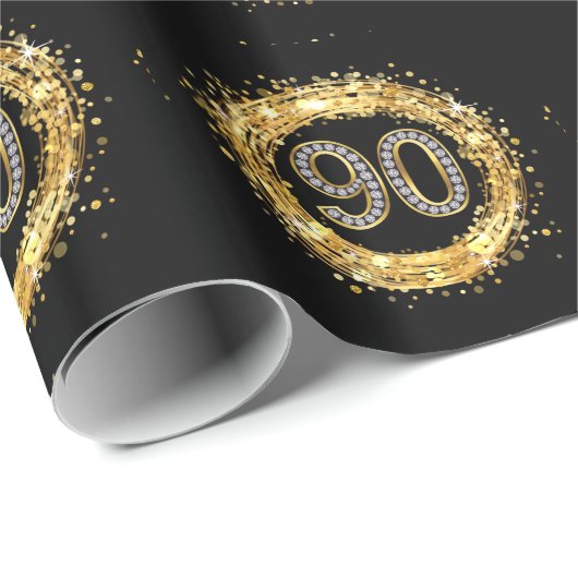 Glitzer Bling Confetti | der Diamant-Zahl-90 Gold Geschenkpapier (Rolleneckpunkt)