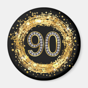 Glitzer Bling Confetti   der Diamant-Zahl-90 Gold Magnet