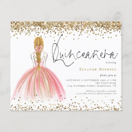 Glitzer Blonde Pink Gown Quinceanera Einladung
