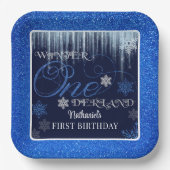 Glitzer Blue Erster Geburtstag Winter ONEderland Pappteller (Vorderseite)