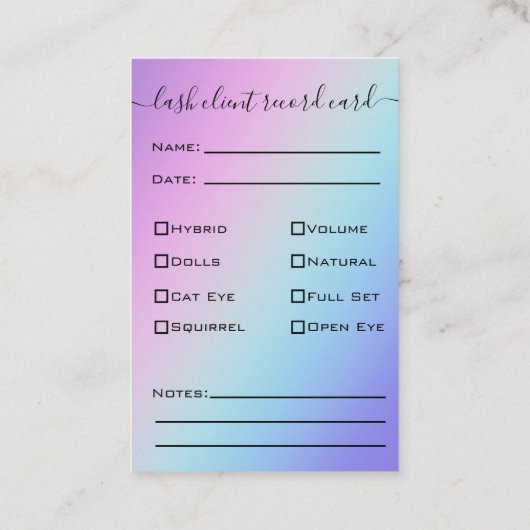 Glitzer Blue Eyelash Extension Client Record Visitenkarte (Rückseite)