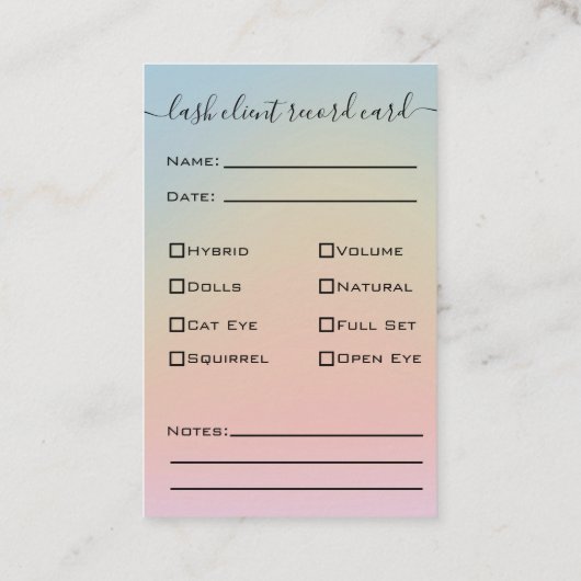 Glitzer Blue Eyelash Extension Client Record Visitenkarte (Rückseite)