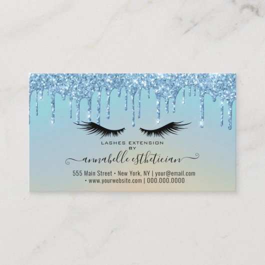 Glitzer Blue Eyelash Extension Ernennung Visitenkarte (Vorderseite)