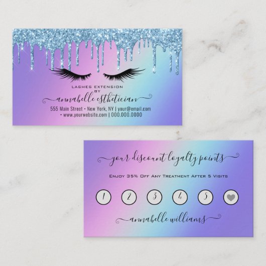Glitzer Blue Eyelash Extension Loyalty Visitenkarte (Vorne/Hinten)