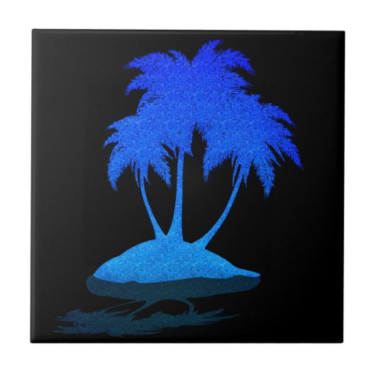 Glitzer Blue Palms Keramik Tile - Exotische Insel Fliese (Vorderseite)