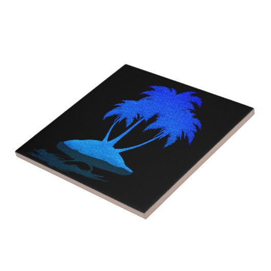 Glitzer Blue Palms Keramik Tile - Exotische Insel Fliese (Seite)