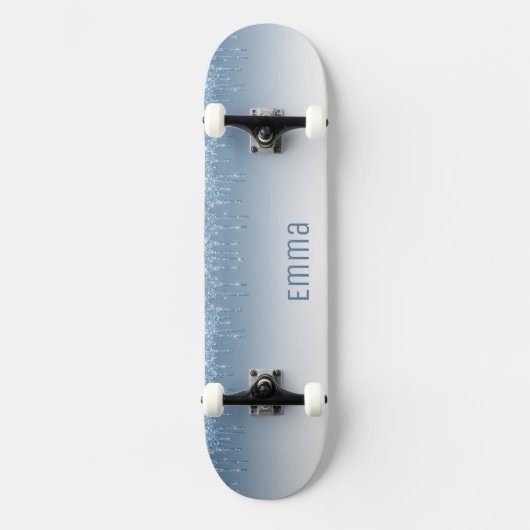 Glitzer Blue Skateboard mit Namen (Vorderseite)