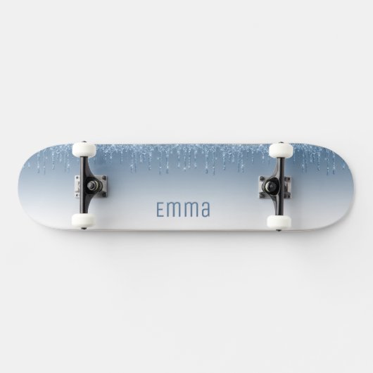 Glitzer Blue Skateboard mit Namen (Horizontal)