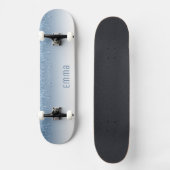Glitzer Blue Skateboard mit Namen (Vorderseite)