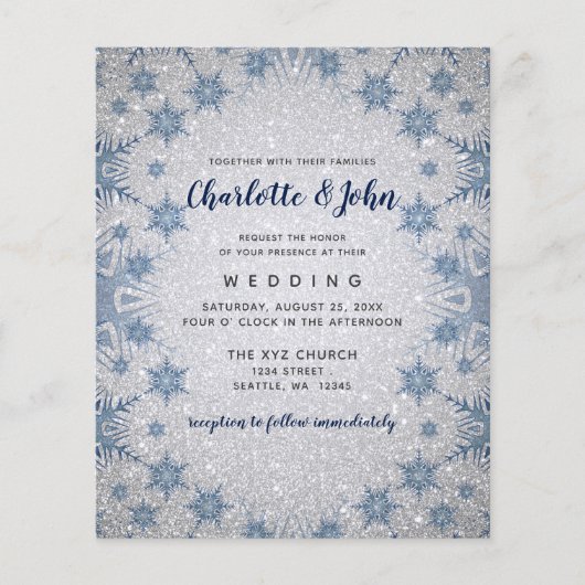 Glitzer Blue Snowflakes Hochzeitsreise (Vorderseite)