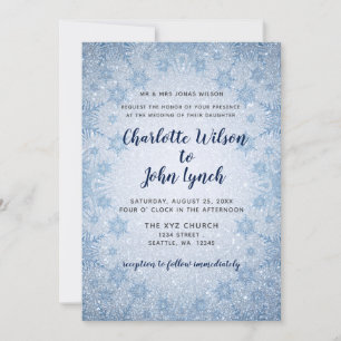 Glitzer Blue Snowflakes Winterhochzeit Einladung