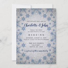 Glitzer Blue Snowflakes Winterhochzeit Einladung