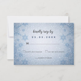 Glitzer Blue Snowflakes Winterhochzeit RSVP Karte