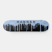 Glitzer Blue Tropfens Personalisiert Black Skateboard (Horizontal)