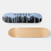 Glitzer Blue Tropfens Personalisiert Black Skateboard (Horizontal)