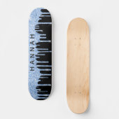 Glitzer Blue Tropfens Personalisiert Black Skateboard (Vorderseite)