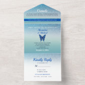 Glitzer Blue Wedding All In One Einladung (Innen Boden)