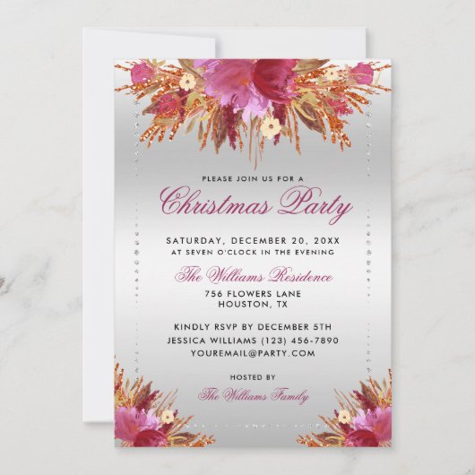 Glitzer-Blume, Gerahmtes Weihnachtsfest im Party Einladung (Vorderseite)