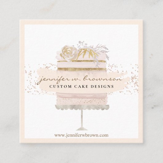 Glitzer Blumenkuchen Konditorei Quadratische Visitenkarte (Vorderseite)