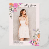 Glitzer Blumenwasser-Farbe Foto Abschluss Folieneinladung (Rückseite)