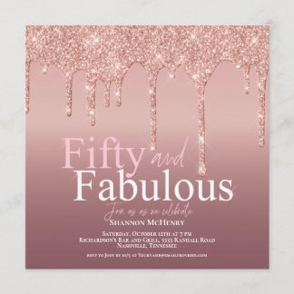 Glitzer Blush Pink Fünfzig und herrlicher Geburtst Einladung