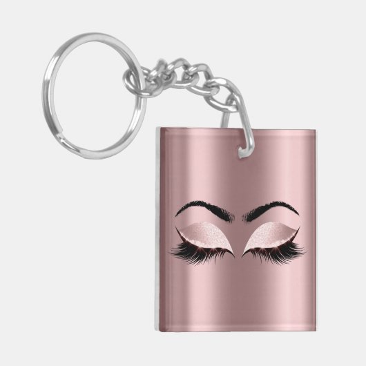 Glitzer Blush Pink Girly Makeup Lashes Schlüsselanhänger (Vorderseite links)