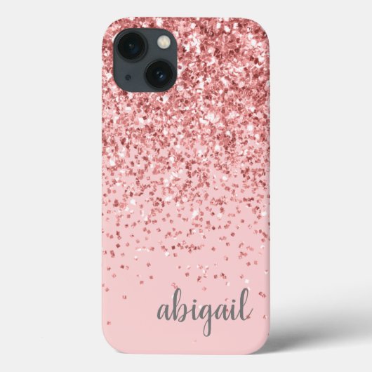 Glitzer Blush Pink Girly Modern Monogram Name Case-Mate iPhone Hülle (Rückseite)