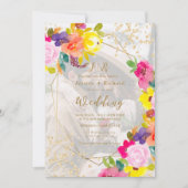 Glitzer Boho fett Blumenstrauß 2 Fotos Hochzeit Einladung (Vorderseite)