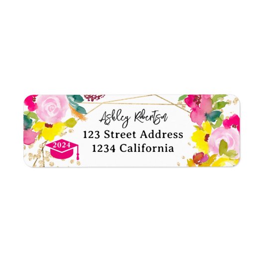 Glitzer boho florale Aquarell Abschluss (Vorne)