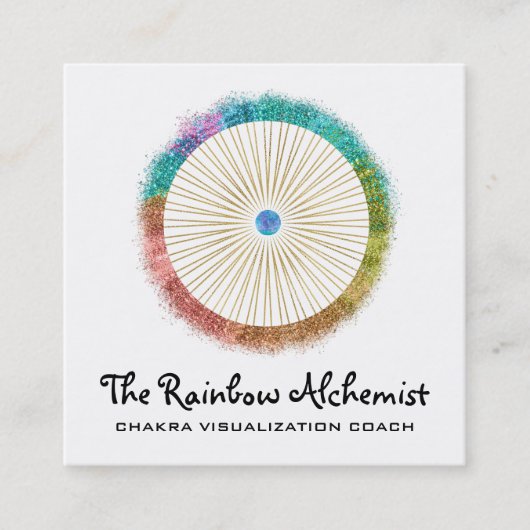 *~* Glitzer Boho Gold Sakrale Geometrie Chakra Quadratische Visitenkarte (Vorderseite)