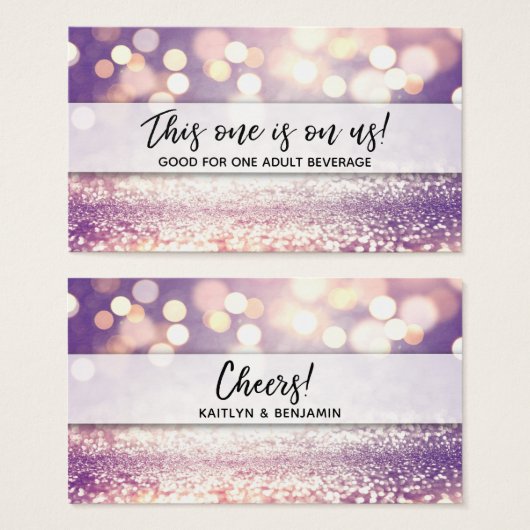 Glitzer Bokeh Drink Tickets mit modernen Handschri (Vorne & Hinten)