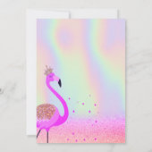 Glitzer Bokeh, Flamingo, Holographic Baby Shower Einladung (Rückseite)