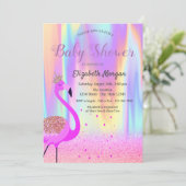 Glitzer Bokeh, Flamingo, Ombre Holographic Einladung (Stehend Vorderseite)