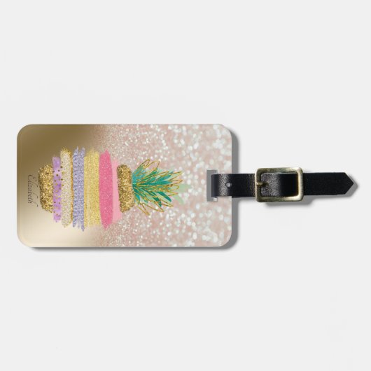 Glitzer Bokeh Ombre, Ananas Gepäckanhänger (Vorderseite horizontal)