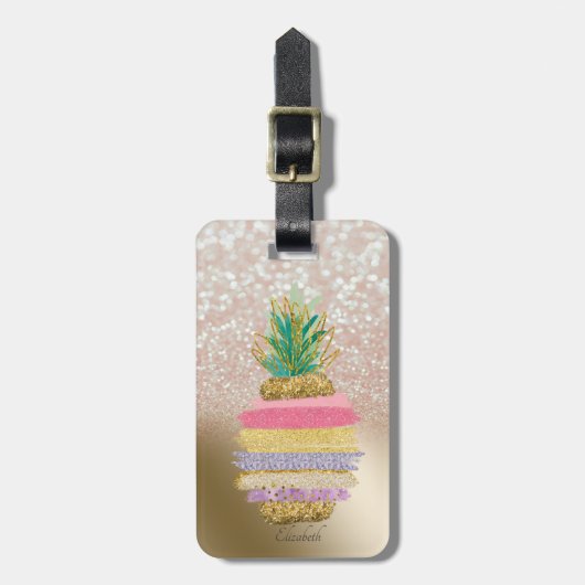 Glitzer Bokeh Ombre, Ananas Gepäckanhänger (Vorderseite vertikal)