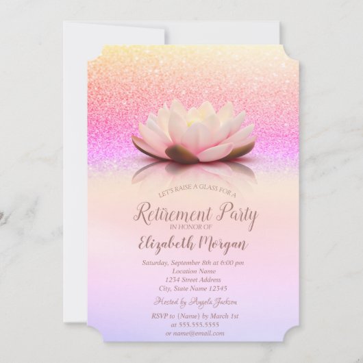 Glitzer Bokeh Ombre Lotus Retirement Einladung (Vorderseite)