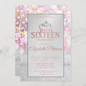 Glitzer Bokeh Ombre, Tiara Sweet 16 Party Einladung (Vorne/Hinten)