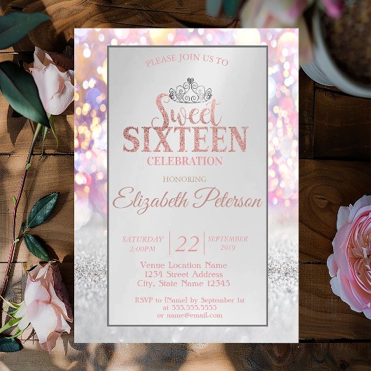 Glitzer Bokeh Ombre, Tiara Sweet 16 Party Einladung