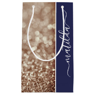 Glitzer Bokeh Rose Goldskriptname Geschenktasche Kleine Geschenktüte