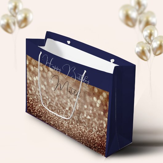 Glitzer Bokeh Rose Goldskriptname große Geschenkta Geschenktüte