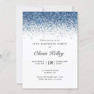 Glitzer Border Birthday, Navy Blue Einladung
