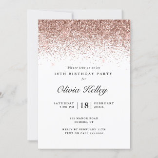 Glitzer Border Birthday, Rose Gold Einladung