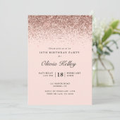 Glitzer Border Birthday, Rose Gold Pink Einladung (Stehend Vorderseite)