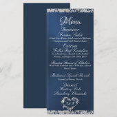 Glitzer Border on Blue Wedding Menu Menükarte (Vorne/Hinten)