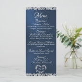 Glitzer Border on Blue Wedding Menu Menükarte (Stehend Vorderseite)