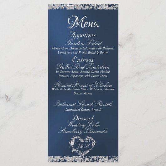 Glitzer Border on Blue Wedding Menu Menükarte (Vorderseite)